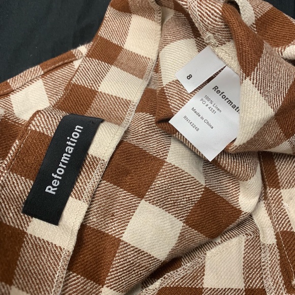 Reformation Connie Gingham Linen Crop Halter Top - Picture 5 of 5